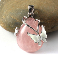 100-Unique 1 Pcs Silver Plated Water Drop Rose Pink Quartz Pendant For Anniversary Gift Butterfly Jewelry 2024 - buy cheap