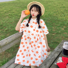 Summer Women's New Japanese Tens Girls Fresh Print Sweet Cute Stand Collar Short Sleeve Dress Campus Student Casual Dress 2024 - buy cheap