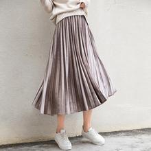 Falda larga plisada de terciopelo para otoño, nueva estilo de Corea del Sur, Color liso, Estilo Vintage, acordeón, envío gratis, 2021 2024 - compra barato