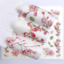 1 шт., переводная наклейка для ногтей с розовыми лепестками/цветами/зелеными листьями 2024 - купить недорого