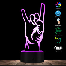 Modern Rock And Roll Hand Gesture 3D Optical illusion Night Lamp Rock On Hand Sign Silhouette Design Desk Light Creative Lamp 2024 - buy cheap