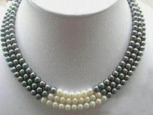 3 ряда 7-8 мм черный белый натуральный жемчуг ожерелье 17-19" 2024 - купить недорого