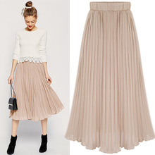 Women Summer Skirt Chiffon Pleated Skirts 2019 Empire Solid Color Office Lady Fashion Elegant Skirt Female Clothing Plus Size 2024 - buy cheap