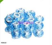 Lake Blue White Faceted Round Glass Loose Spacer Beads Big Hole For European Bracelet Necklace 50pcs Free Shipping 2024 - buy cheap