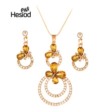 Hesiod Luxury Classic Women Jewelry Set Yellow Butterfly Necklace/Earring Set Crystal Lady's Fashion 2024 - buy cheap