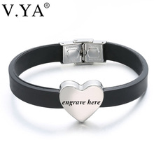 V.YA Fashion Custom Engraved Bracelets For Men Women Stainless Steel Bracelets & Bangles Fashion Silicone Jewelries Charms 2024 - buy cheap