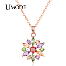 Umode-colares femininos com pingente de flor geométrica de zircão, novo, redondo, colorido, moda feminina, correntes de elos de ouro rosado, joia, tmou0369 2024 - compre barato