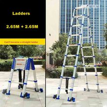 JJS511 High Quality Thickening Aluminium Alloy Herringbone Ladder Portable Household 9+9 Steps Telescopic Ladders (2.65M+2.65M) 2024 - buy cheap