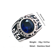 Size 7 To Size 15 Biker Style Unisex 316L Stainless Steel Cool Ride To Live, Live To Ride Blue Stone Cross Ring 2024 - buy cheap