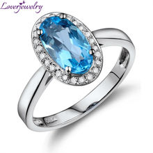 LOVERJEWELRY Topaz Jewelry Vintage Oval 6x9mm Topaz Stone Pure 14kt White Gold Natural Diamond Blue Topaz Ring 2024 - buy cheap