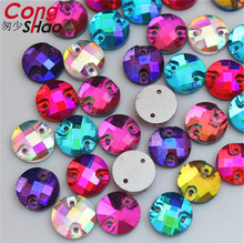 Cong Shao 100pcs 10mm AB Colorful  Flatback Glass Round Rhinestone stones and crystals sewing 2 Hole DIY Wedding Dress CS154 2024 - buy cheap