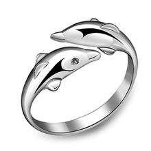 1 Pc Fashion Elegant Chic Newest Silver Plated Double Dolphin Design Opening Adjustable Rings Jewelry Gift 2024 - buy cheap