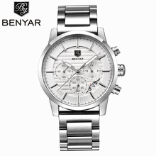 Benyar relógio masculino casual marca de moda pulseira de aço inoxidável cronógrafo calendário relógio de quartzo à prova dwaterproof água relógio esportivo masculino 2024 - compre barato