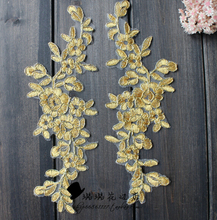 2 Pairs 25*10cm Wedding Dress Gold Lace Applique DIY Bride Hair Accessory Lace Fabric Patch 2024 - buy cheap