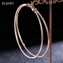 BLIJERY Celebrity Rose Gold Color Large Circle Hoop Earrings For Women Jewelry Smooth 10MM Big Round Circle Earrings Brincos 2024 - buy cheap