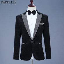 Black Elegant Glitter Blazer Jacket Men One Button Peaked Lapel Shiny Suit Blazer Men Club Party Prom Stage Clothes for Singers 2024 - buy cheap