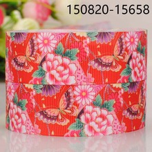 free shipping 50 yards 1 " 25 mm Japanese red flower pattern print grosgrain tape ribbon hair bow ribbon 2024 - buy cheap