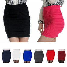 Women's Sexy Pleated Stretch Seamless Bodycon Short Pencil Mini Skirt 2024 - buy cheap