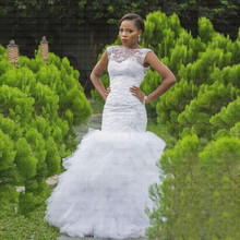 New African Ruffles Mermaid Wedding Dress 2021 Custom-made Plus Size Backless Bridal Gowns Wedding Dresses 2024 - buy cheap