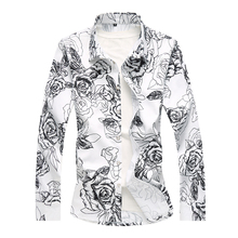 Рубашка мужская стрейчевая с длинным рукавом, маленький размер S -7XL, с цветами, модная повседневная одежда, цвет черный/белый 2024 - купить недорого