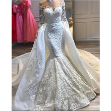 Lindo apliques destacável trem sereia vestido de noiva sexy fora do ombro mangas compridas vestido formal de casamento 2024 - compre barato