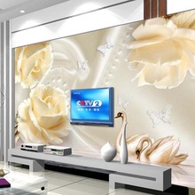 Papel de parede 3d com estampa de cisne, floral, em relevo, papel de parede para parede, flor abstrata, sofá, plano de fundo de tv, cobertura de casa 2024 - compre barato