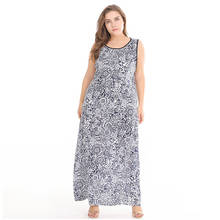 2018 Fashion Dress Summer Sleeveless Big Size Casual Loose Print Beach Dresses Plus Size Women Clothing Fat MM 2024 - buy cheap