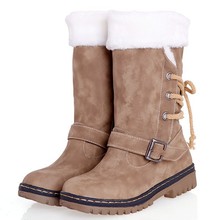 Warm Winter Women Boots Waterproof Platforms Winter Mid-calf Boots Round Toe Solid Buckle Strap Plush Winter Women's Snow Boots 2024 - buy cheap