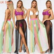Summer Women Mesh Skirts High Waist See Through Sheer Side Split Skirt Solid Transparent Chiffon Maxi Long Skirts Beachwear 2024 - buy cheap