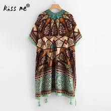 Geometric Beach Tunic Women Long Cardigan multi-color Tassel Swimming Cover Ups sexy swimsuit sarong Beach Cover Up for swimwear 2024 - buy cheap