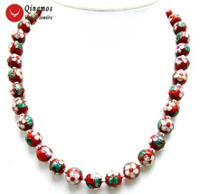 Qingmos Red Cloisonne Chokers Necklace for Women with 12mm Red Round Cloisonne & White Flower 20" Necklace Fine Jewelry-nec5966 2024 - buy cheap