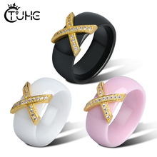 Anillos de cerámica de oro rosa de 8mm para mujer, joyería de compromiso de circonia cúbica grande X Cross para mujer, anillo de boda de acero inoxidable, nunca se decolora 2024 - compra barato