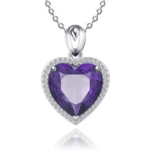 S925 Sterling Silver Pendants For Women Amethyst Heart Purple Stone Bridal Vintage Fine Jewelry Necklaces Pendants No Cahin 2024 - buy cheap