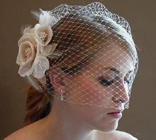 Beautiful Bride Veils Blusher Birdcage Tulle Flowers Feather Wedding Veil Hat 2024 - buy cheap