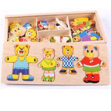 Conjunto de quebra-cabeças de madeira para bebês, brinquedo educativo, pequeno urso, muda de roupa, quebra-cabeças de madeira para crianças 2024 - compre barato