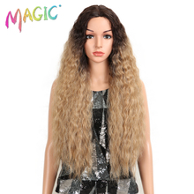 MAGIC Lace Front Synthetic Wigs For Women Middle Part Long 30" Soft Ombre Blonde Wig With Dark Roots Wavy Heat Resistant Fiber 2024 - buy cheap