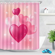 Cortina de ducha de poliéster con forma de corazón para San Valentín, repelente al agua, color rosa, cortinas de baño Extra largas, de tela para decoración del hogar 2024 - compra barato
