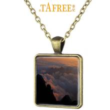 TAFREE Wudang Mountain Chinese Scenery Art Picture Square Necklace Antique Bronze Plated Glass Cabochon Dome Jewelry WD01 2024 - buy cheap