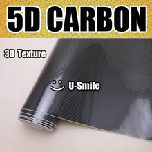 Rolo de filme vinílico em fibra de carbono 5d preto de alto brilho sem bolhas para wrapping amento de carros folha de embrulho 2024 - compre barato