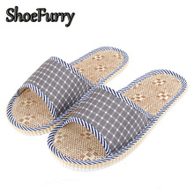 ShoeFurry Summer Flax Slippers Indoor Shoes Woman Breathable Sweat Linen Slippers Flat Sandals Female EVA Mute Bedroom Slippers 2024 - buy cheap