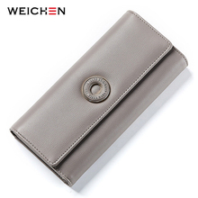 Weichen-carteira feminina com muitos compartimentos, porta-cartões, moedas, bolso para telefone celular, bolsa de mão, couro longo, marca, carteira feminina 2024 - compre barato