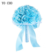 YO CHO Bridal Wedding Bouquet Artificial PE Rose Flower Fake Pearl Bouquet Blue Bridesmaid Marriage Wedding Supplies Decorations 2024 - buy cheap