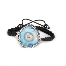 sky blue druzy crystal stone slice bead pave rhinestone beads hematite end bead charm black rope macrame bracelet unisex 2024 - buy cheap