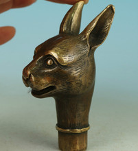 Copper Brass CHINESE crafts decoration Chinese Old BRASS Handmade Carved Rabbit Collect Statue Walking Stick Head 2024 - buy cheap
