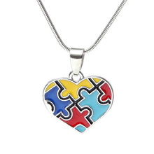 Hot Multi-Colored enamel Autism Awareness puzzle Piece Heart Pendant with Snake Chain necklace for men /women jewelry 2024 - buy cheap