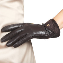 Winter Top Fashion Goatskin Genuine Leather Gloves Women Wrist Fur Adornment Sheepskin Glove Fleece Lining Limited L148NQ-5 2024 - buy cheap