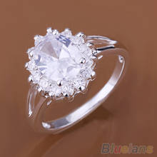 Fashion Women ring Zircon Crystal Sun Flower Silver Plated Rings Size 7,8 2IWV 2024 - buy cheap