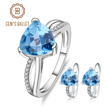 Женский набор украшений gemb's BALLET, треугольный цветной камень с натуральным голубым топазом, Свадебный комплект из сережек и кольца из стерлингового серебра 925 пробы 2022 - купить недорого