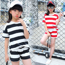 Children Clothing Sets 2020 Summer Girls Clothes Short Sleeve Striped T-Shirt & Shorts 2Pcs Girls Sports Suits 4 6 8 10 12 Years 2024 - buy cheap
