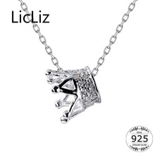 LicLiz, novedad de 925, corona de oro de plata esterlina CZ, collares con colgante de cristal para mujeres, cadena de eslabón de collar de oro blanco, joyería LN0433 2024 - compra barato